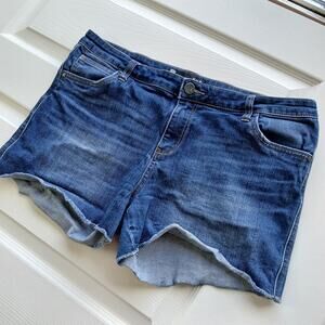 KUT From The Kloth Gidget Fray Shorts size 14 denim cutoffs jorts dark wash blue